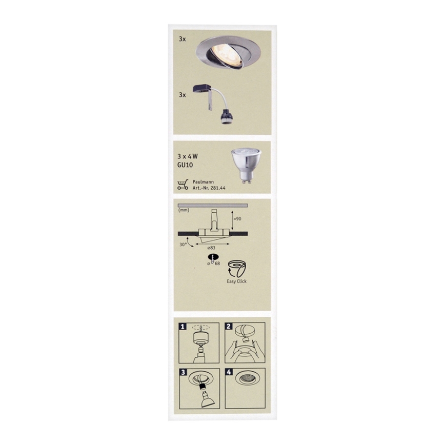 Paulmann 92533 - CONJUNTO 3xLED-GU10/4W Luz de teto suspensa para casa de banho com regulação PREMIUM 230V