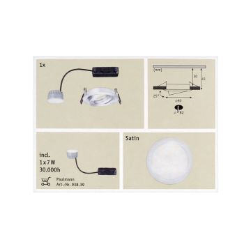 Paulmann 92832 - LED/7W Luz de teto suspensa para casa de banho com regulação COIN 230V