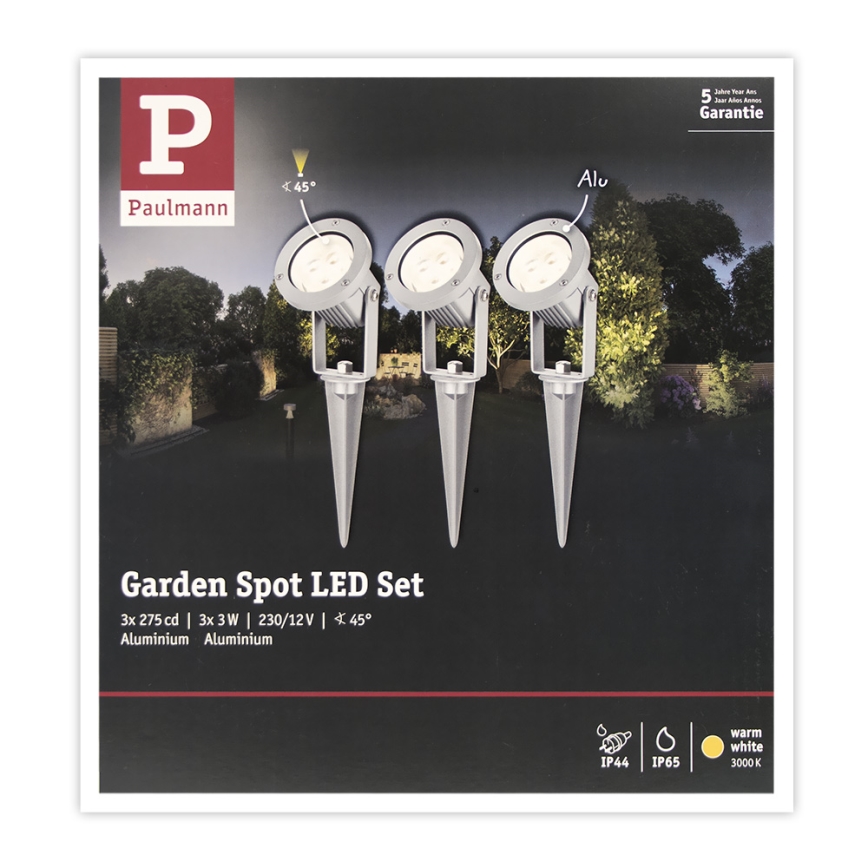 Paulmann 98845 - CONJUNTO 3x LED/3W IP65 Holofote GARDENSPOT 230V