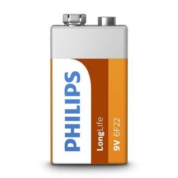 Philips 6F22L1F/10 - Pilha de cloreto de zinco 6F22 LONGLIFE 9V 150mAh