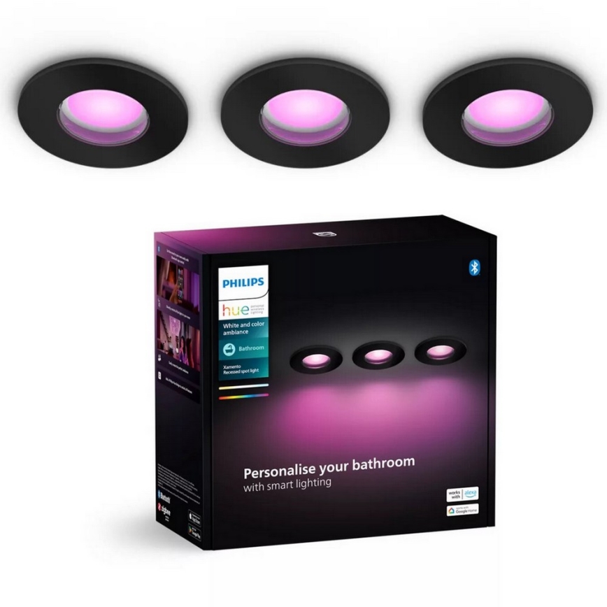 Philips - CONJUNTO 3x Focos de encastrar LED RGBW para casa de banho com regulação Hue XAMENTO 1xGU10/4,2W/230V 2000-6500K IP44