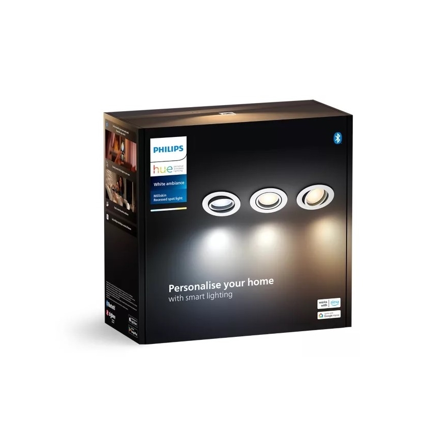 Philips - CONJUNTO 3x Focos LED embutidos com regulação Hue MILLISKIN 1xGU10/4,2W/230 2200-6500K