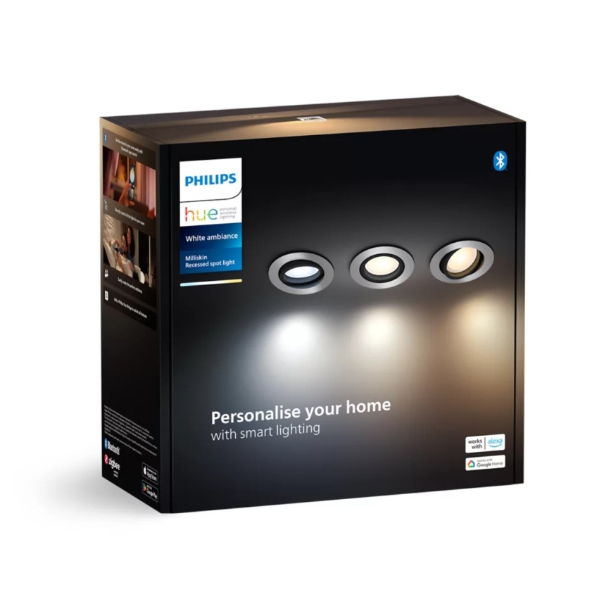 Philips - CONJUNTO 3x Focos LED embutidos com regulação Hue MILLISKIN 1xGU10/4,2W/230 2200-6500K