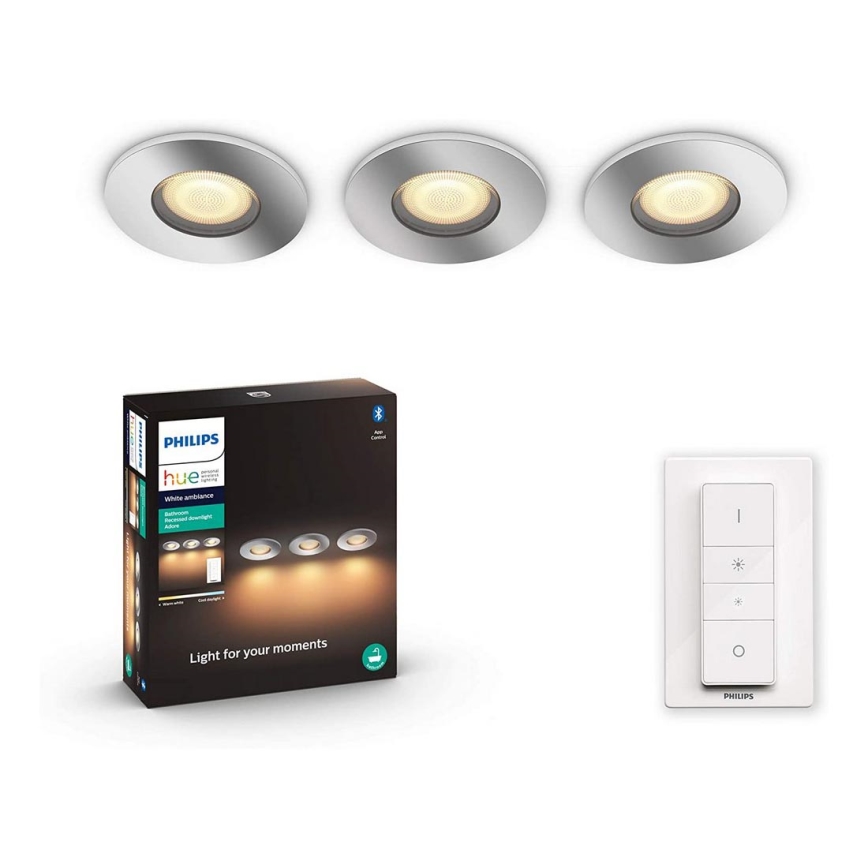 Philips - CONJUNTO 3x Iluminação de casa de banho LED com regulação Hue ADORE 1xGU10/5W/230V IP44 + CR