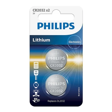 Philips CR2032P2/01B - 2 pçs Célula de botão de lítio CR2032 MINICELLS 3V 240mAh