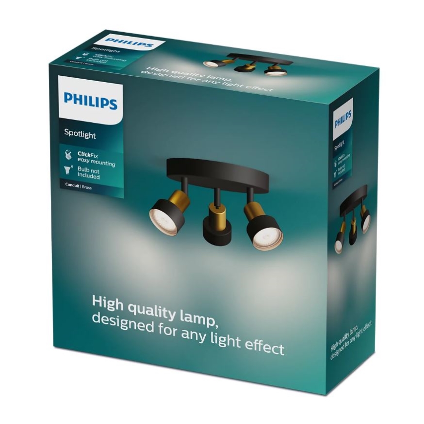 Philips - Foco CONDUIT 3xGU10/5W/230V preto/latão