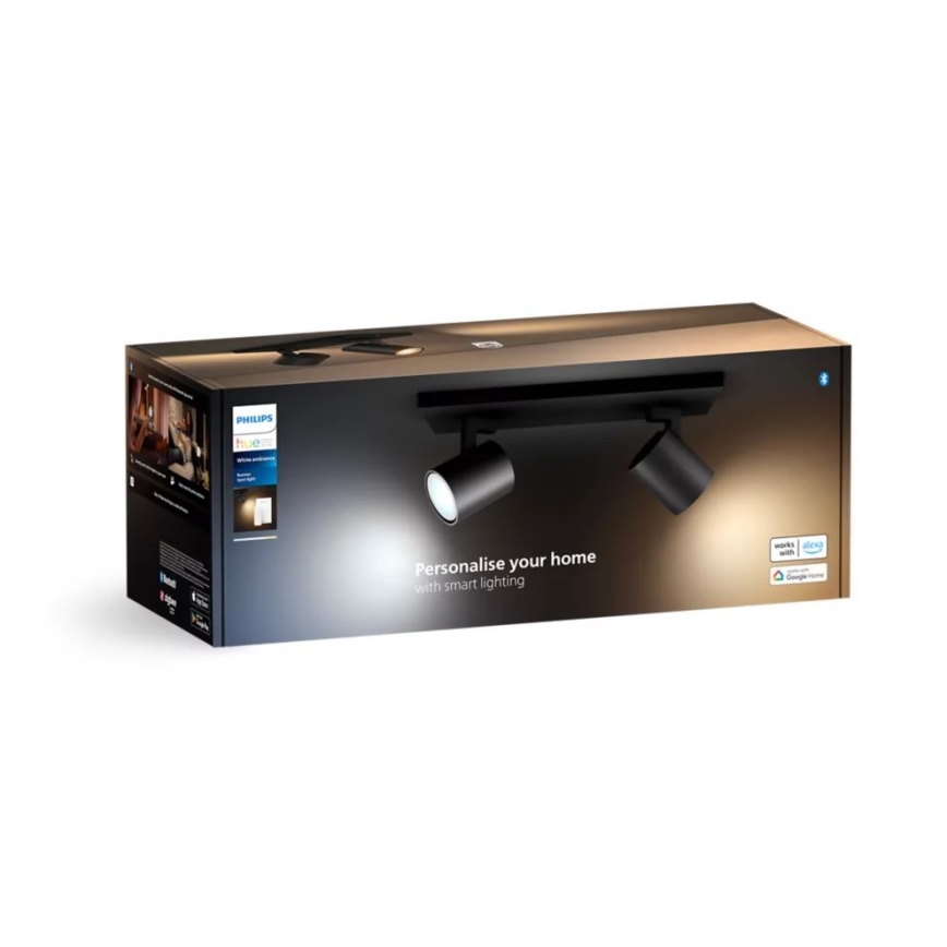 Philips - Foco LED com regulação Hue RUNNER 2xGU10/4,2W/230V 2200-6500K + comando preto