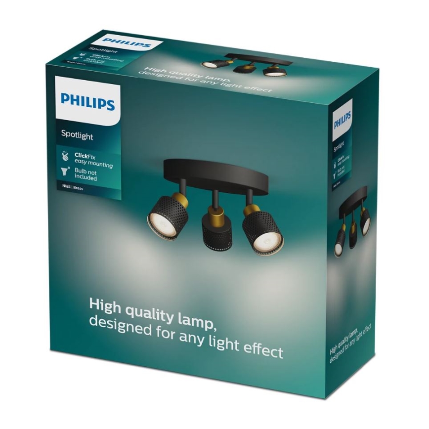 Philips - Foco NIALL 3xGU10/5W/230V preto/latão