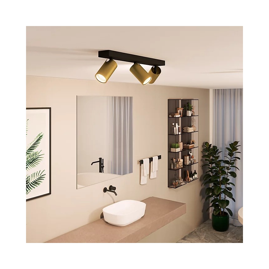 Philips - Foco para  casa de banho IDRIS 3xGU10/5W/230V IP44 preto/dourado