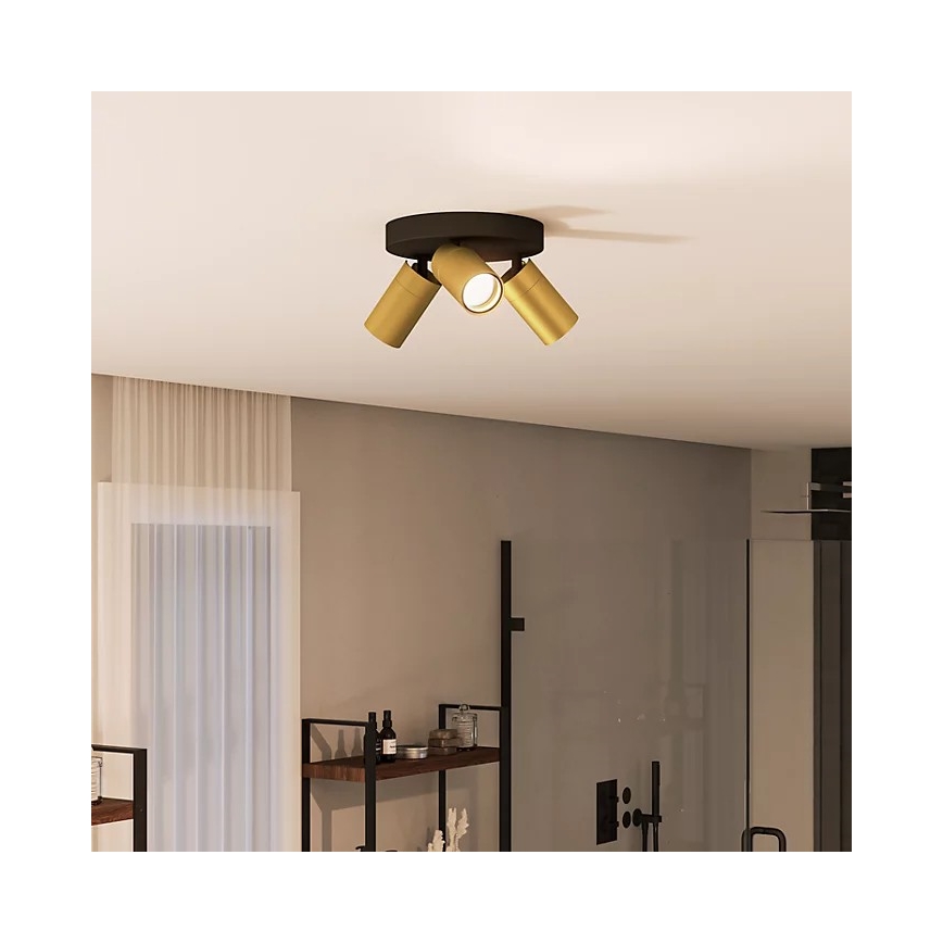 Philips - Foco para casa de banho IDRIS 3xGU10/5W/230V IP44 preto/dourado