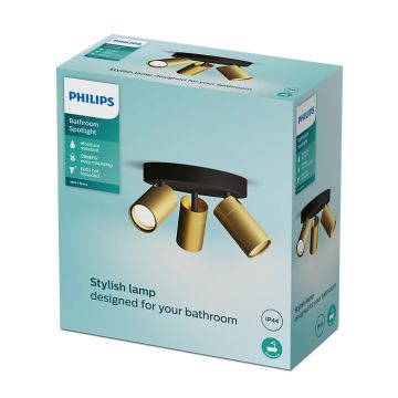 Philips - Foco para casa de banho IDRIS 3xGU10/5W/230V IP44 preto/dourado