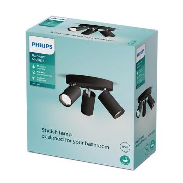 Philips - Foco para casa de banho IDRIS 3xGU10/5W/230V IP44 preto