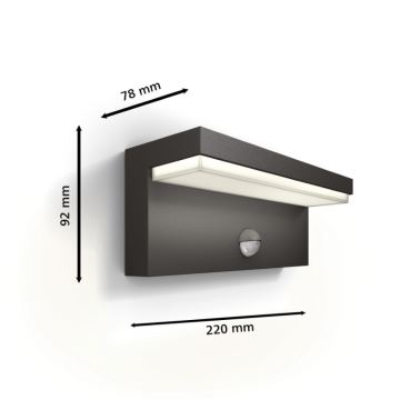 Philips - LED Iluminação de parede exterior com sensor BUSTAN LED/3,8W/230V IP44