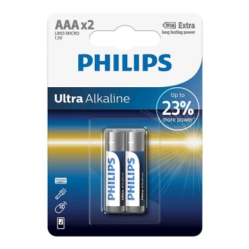 Philips LR03E2B/10 - 2 pçs Pilha alcalina AAA ULTRA ALKALINE 1,5V 1250mAh