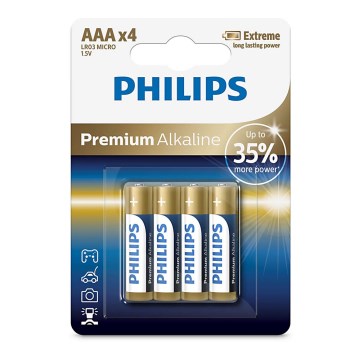 Philips LR03M4B/10 - 4 pçs Pilha alcalina AAA PREMIUM ALKALINE 1,5V 1320mAh