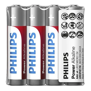 Philips LR03P4F/10 - 4 pçs Pilha alcalina AAA POWER ALKALINE 1,5V 1150mAh
