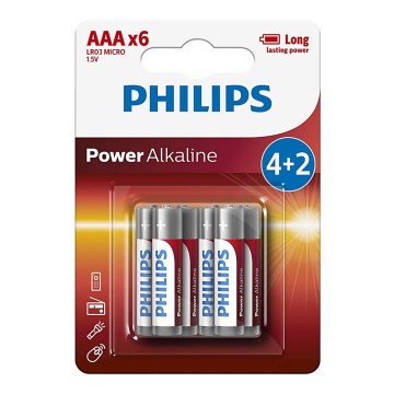 Philips LR03P6BP/10 - 6 pçs Pilha alcalina AAA POWER ALKALINE 1,5V 1150mAh