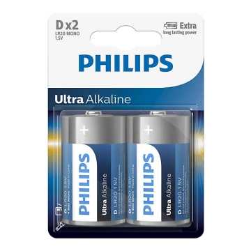 Philips LR20E2B/10 - 2 pçs Pilha alcalina D ULTRA ALKALINE 1,5V 15000mAh