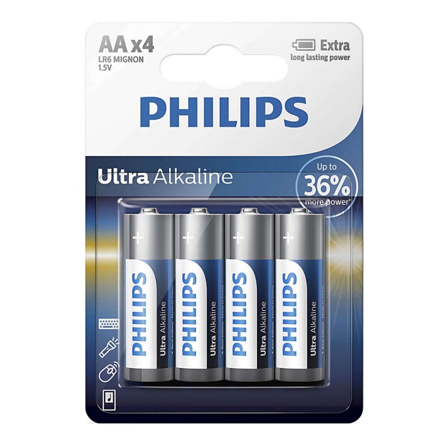 Philips LR6E4B/10 - 4 pçs Pilha alcalina AA ULTRA ALKALINE 1,5V 2800mAh