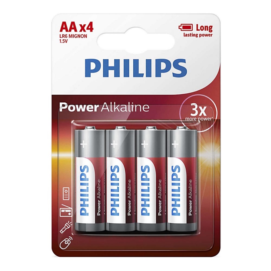 Philips LR6P4B/10 - 4 pçs Pilha alcalina AA POWER ALKALINE 1,5V 2600mAh