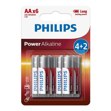 Philips LR6P6BP/10 - 6 pçs Pilha alcalina AA POWER ALKALINE 1,5V 2600mAhV