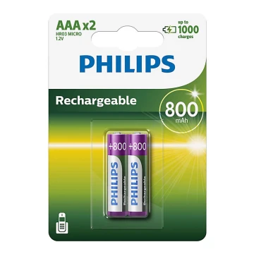 Philips R03B2A80/10 - 2 pçs Pilha recarregável AAA MULTILIFE NiMH/1,2V/800 mAh