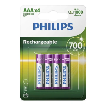 Philips R03B4A70/10 - 4 pçs Pilha recarregável AAA MULTILIFE NiMH/1,2V/700 mAh