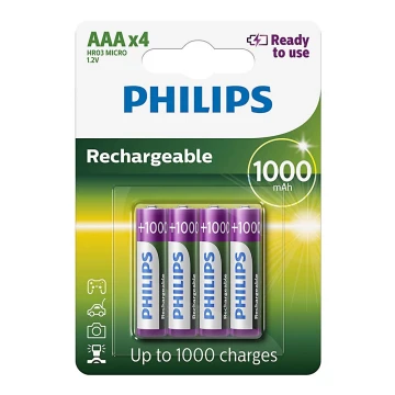 Philips R03B4RTU10/10 - 4 pçs Pilha recarregável AAA MULTILIFE NiMH/1,2V/1000 mAh