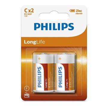 Philips R14L2B/10 - 2 pçs Pilha de cloreto de zinco C LONGLIFE 1,5V 2800mAh