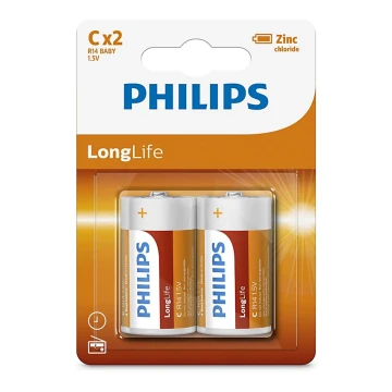 Philips R14L2B/10 - 2 pçs Pilha de cloreto de zinco C LONGLIFE 1,5V 2800mAh