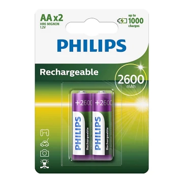 Philips R6B2A260/10 - 2 pçs Pilha recarregável AA MULTILIFE NiMH/1,2V/2600 mAh