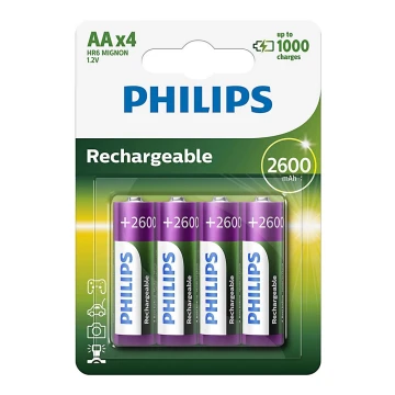 Philips R6B4B260/10 - 4 pçs Pilha recarregável AA MULTILIFE NiMH/1,2V/2600 mAh