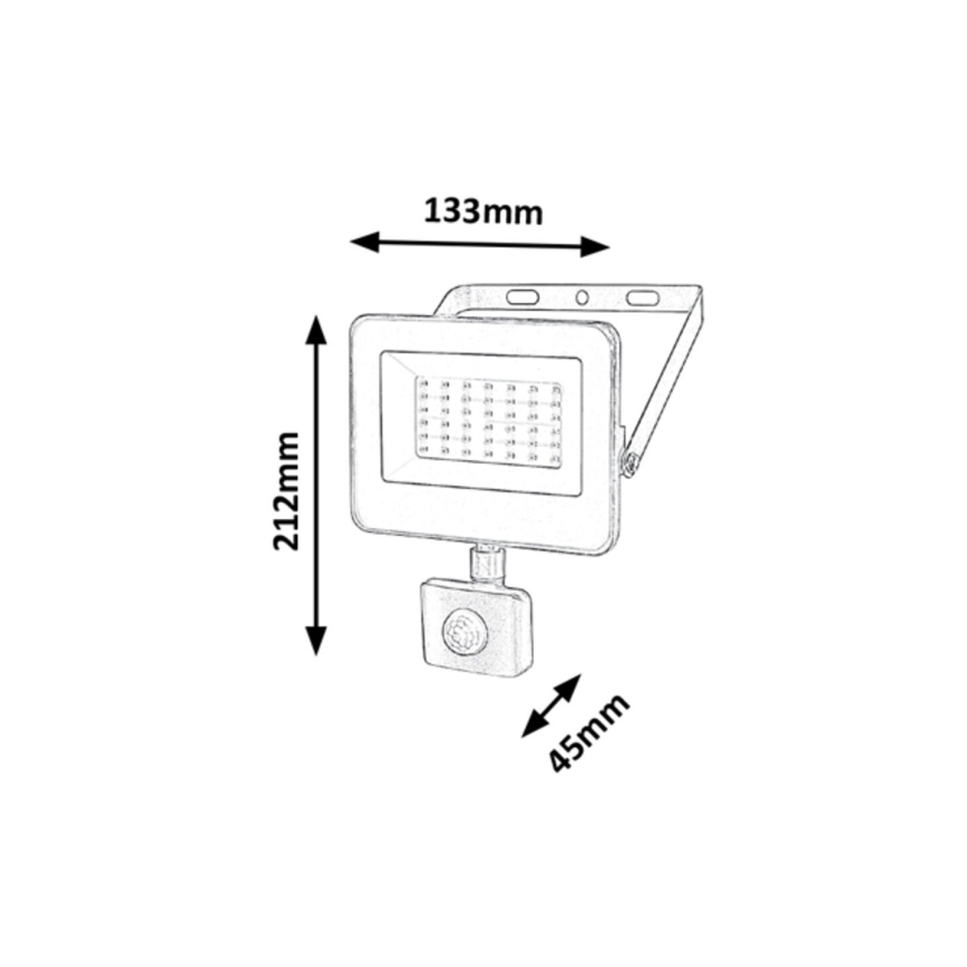 Rabalux - Holofote LED com sensor LED/30W/230V 4000K IP44 preto