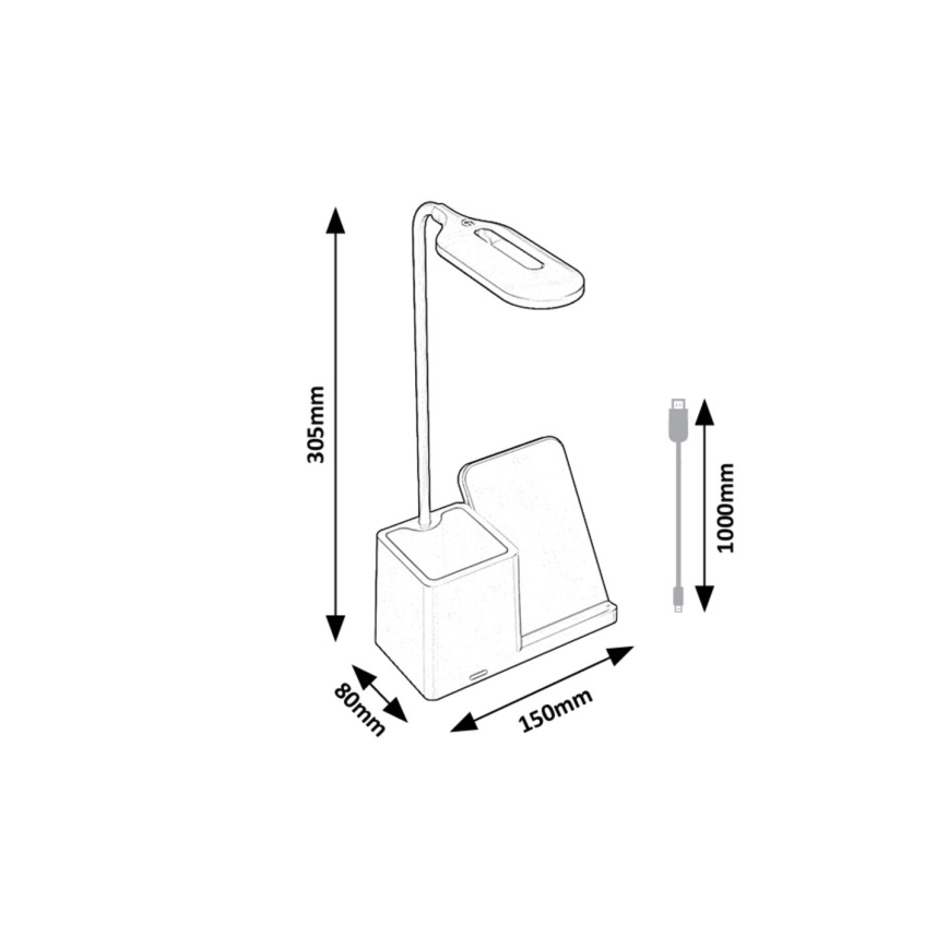 Rabalux - Candeeiro de mesa LED com regulação e carregamento sem fios QI LED/4W/5V 3000/4000/6500K preto