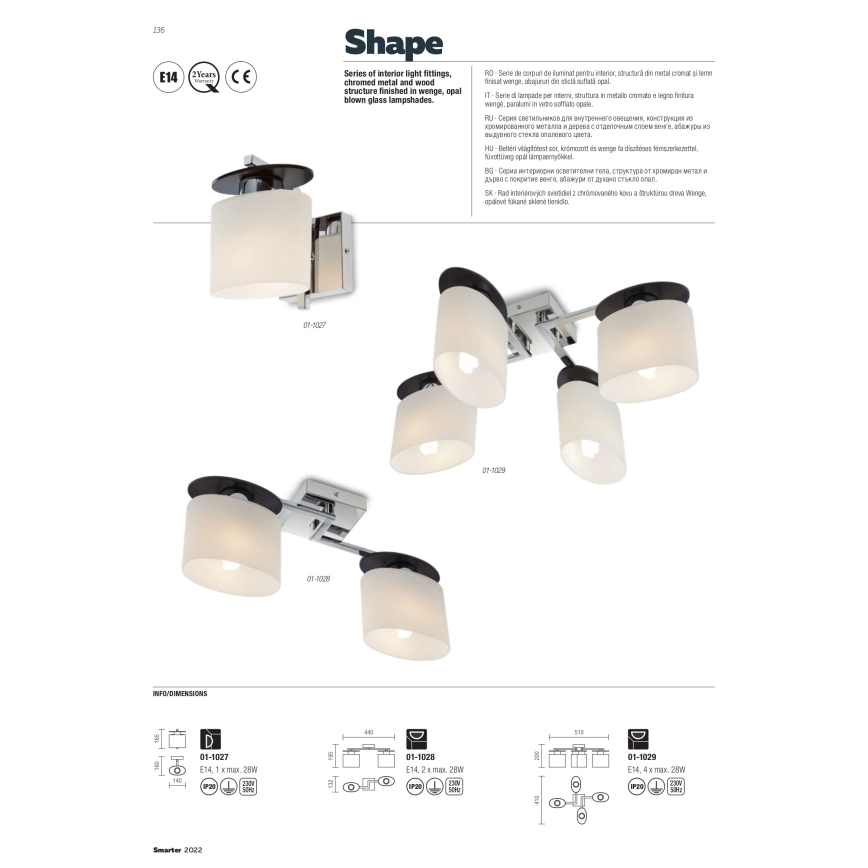 Redo 01-1029 - Candeeiro integrado SHAPE 4xE14/28W/230V