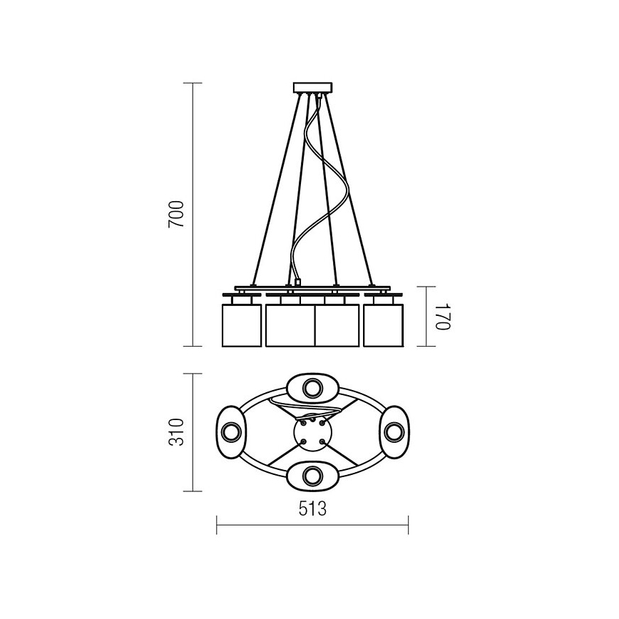 Redo 01-1030 - Candeeiro suspenso SHAPE 4xE14/28W/230V