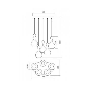 Redo 01-2263 - Candelabro suspenso LOB 5xE27/42W/230V cobre