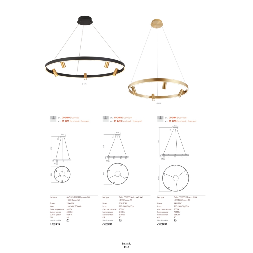 Redo 01-2490 - Candelabro suspenso LED SUMMIT LED/38W/230V CRI 90 diâmetro 61,6 cm dourada