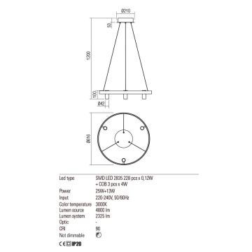 Redo 01-2490 - Candelabro suspenso LED SUMMIT LED/38W/230V CRI 90 diâmetro 61,6 cm dourada