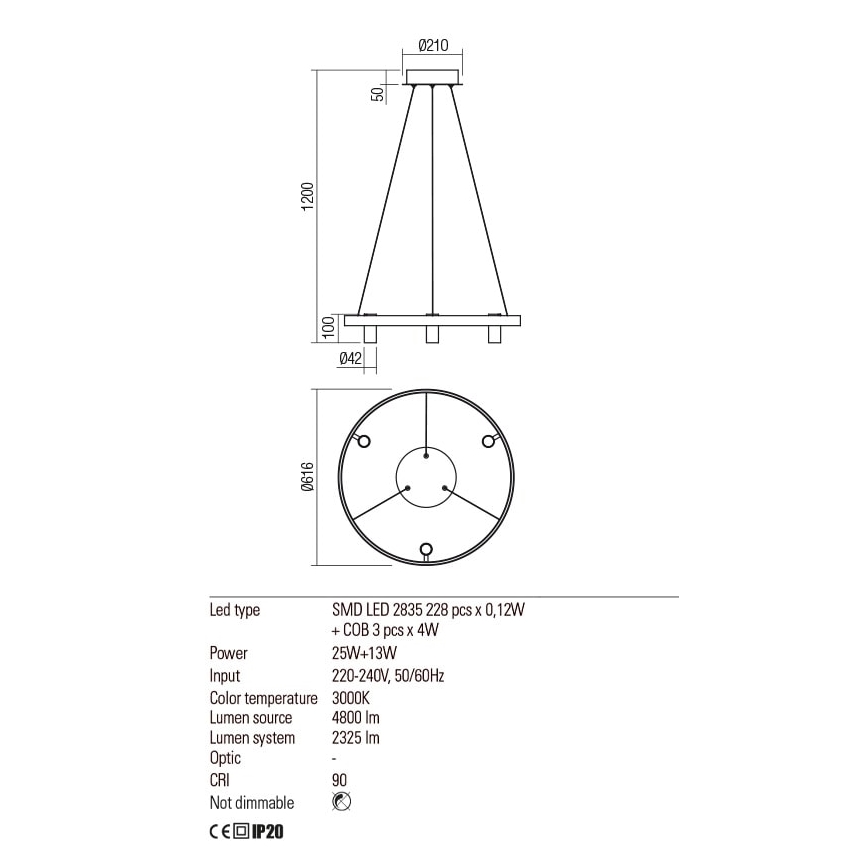 Redo 01-2490 - Candelabro suspenso LED SUMMIT LED/38W/230V CRI 90 diâmetro 61,6 cm dourada