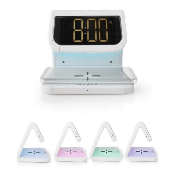 Relógio despertador com carregador sem fios LED/10W/230V branco