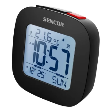 Sencor - Despertador com visor LCD e termómetro 2xAAA preto