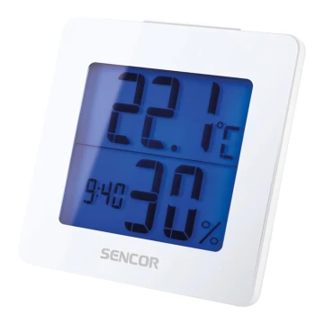 Sencor - Estação meteorológica com visor LCD e relógio despertador 1xAA branco