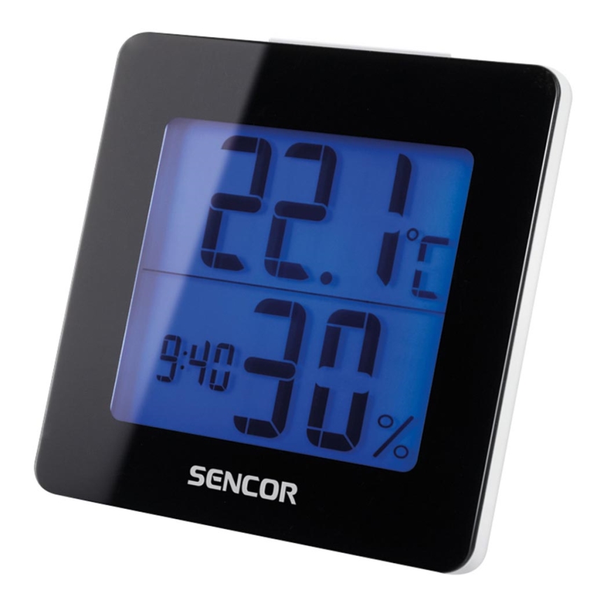 Sencor - Estação meteorológica com visor LCD e relógio despertador 1xAA preto