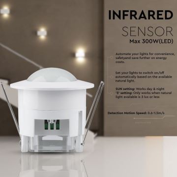 Sensor de movimento embutido PIR 360° 300W/230V branco