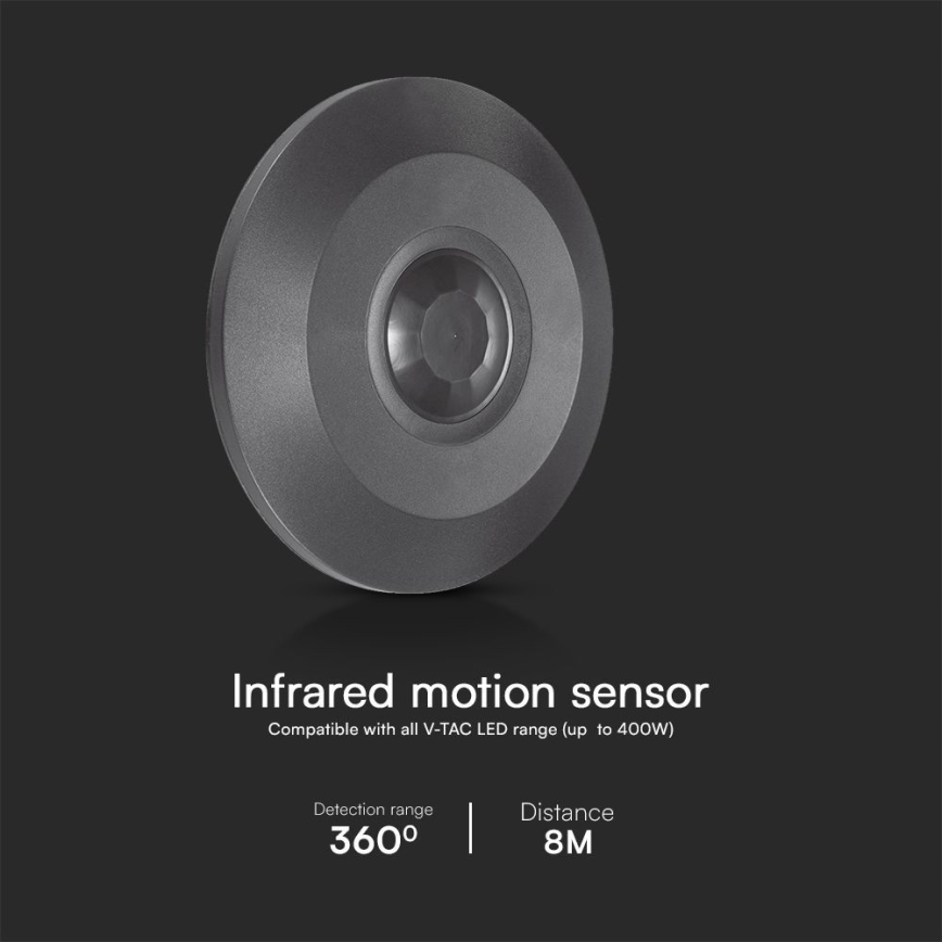 Sensor de movimento teto PIR 360° 1000W/230V preto