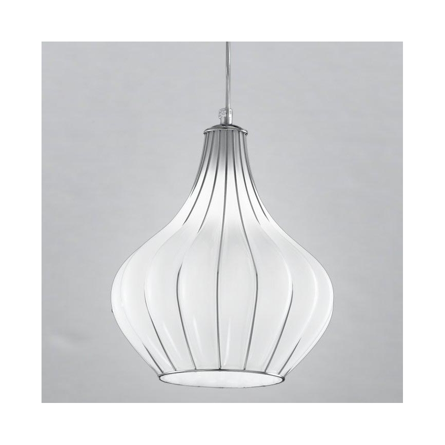 SIRU - Candeeiro suspenso AURIGA 1xE14/40W/230V diâmetro 26 cm cromado/branco Vidro veneziano