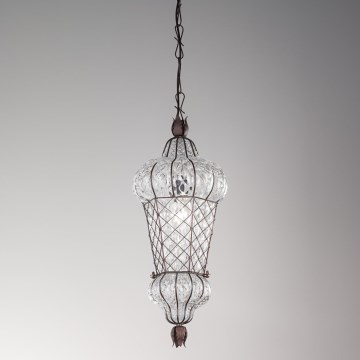 SIRU - Candeeiro suspenso BABÀ 1xE27/60W/230V diâmetro 30 cm transparente/castanho Vidro veneziano