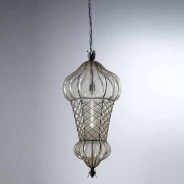 SIRU - Candeeiro suspenso BABÀ 1xE27/60W/230V diâmetro 30 cm transparente/castanho Vidro veneziano