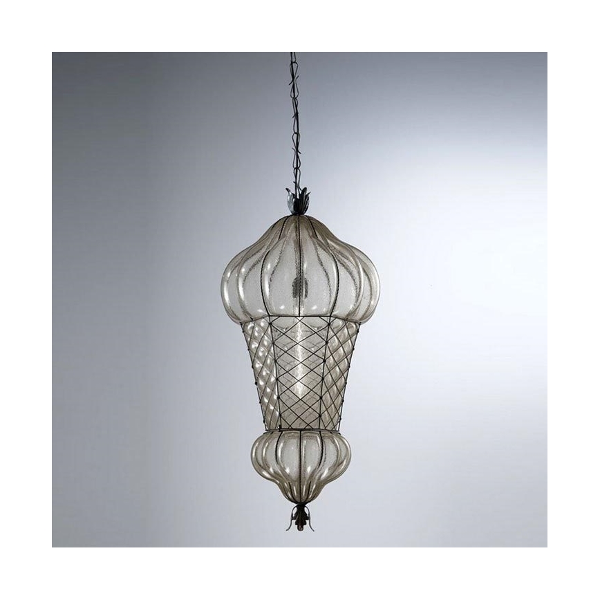 SIRU - Candeeiro suspenso BABÀ 1xE27/60W/230V diâmetro 30 cm transparente/castanho Vidro veneziano